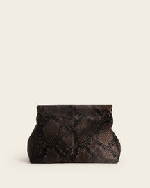 Clay Clutch Leather Chocolate Snake